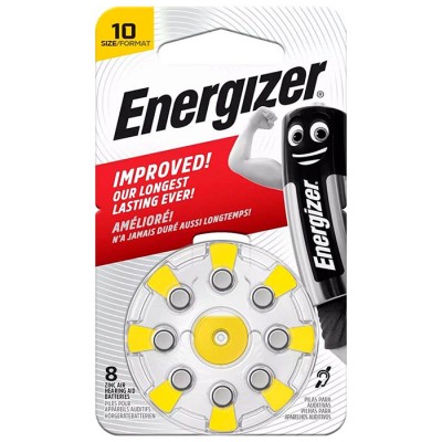 Μπαταρία ακουστικών βαρηκοΐας Εnergizer ZA10 1.4V, σε blister 8 μπαταριών.