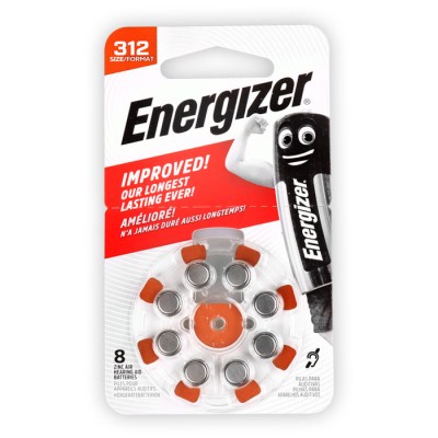Μπαταρία ακουστικών βαρηκοΐας Εnergizer ZA312 1.4V, σε blister 8 μπαταριών.