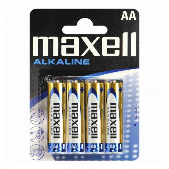 Αλκαλικές μπαταρίες Maxell AA-LR6, σε blister 4 τεμαχίων. Αλκαλικές μπαταρίες Maxell AA-LR6, σε blister 4 τεμαχίων.