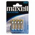 Αλκαλικές μπαταρίες Maxell AAA-LR3, σε blister 4 τεμαχίων.