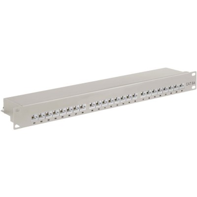 Patch panel κατηγορίας CAT 6A STP, 24 θυρών σε γκρι χρώμα. Patch panel κατηγορίας CAT 6A STP, 24 θυρών σε γκρι χρώμα.
