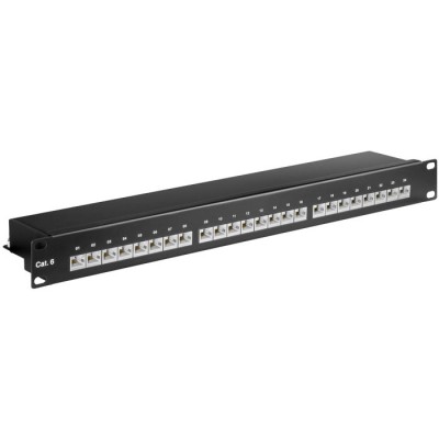 Patch panel κατηγορίας CAT 6 STP, 24 θυρών σε μαύρο χρώμα. Patch panel κατηγορίας CAT 6 STP, 24 θυρών σε μαύρο χρώμα.