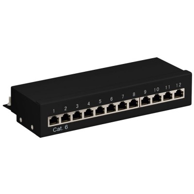 Patch panel κατηγορίας CAT 6 STP, 12 θυρών σε μαύρο χρώμα. Patch panel κατηγορίας CAT 6 STP, 12 θυρών σε μαύρο χρώμα.