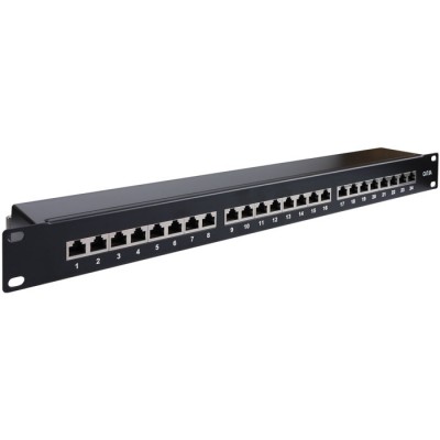 Patch panel κατηγορίας CAT 6Α STP, 24 θυρών σε μαύρο χρώμα. Patch panel κατηγορίας CAT 6Α STP, 24 θυρών σε μαύρο χρώμα.