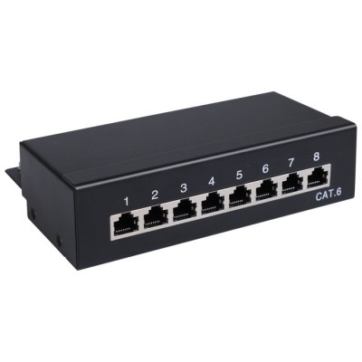 Patch panel κατηγορίας CAT 6 STP, 8 θυρών σε μαύρο χρώμα. Patch panel κατηγορίας CAT 6 STP, 8 θυρών σε μαύρο χρώμα.
