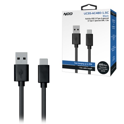 Καλώδιο USB 2.0 Τype-A αρσενικό σε Τype-C αρσενικό 35W, 1.5m Καλώδιο USB 2.0 Τype-A αρσενικό σε Τype-C αρσενικό 35W, 1.5m