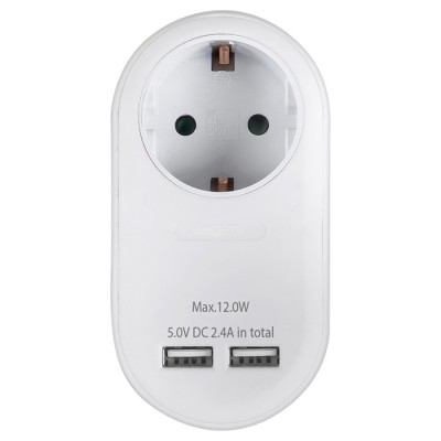 Ανταπτόρας με pass-through και 2 θύρες φόρτισης USB (2.4Α). Ανταπτόρας με pass-through και 2 θύρες φόρτισης USB (2.4Α).
