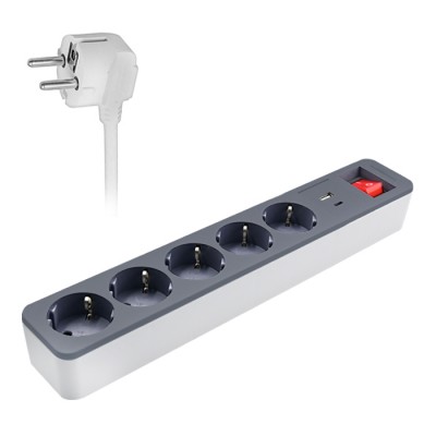 Πολύπριζο 5 θέσεων με διακόπτη ON/OFF και 2 θύρες USB (USB-C & USB-Α) Πολύπριζο 5 θέσεων με διακόπτη ON/OFF και 2 θύρες USB (USB-C & USB-Α)