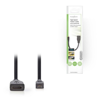 Καλώδιο High speed HDMI with Ethernet, HDMI micro αρσ. - HDMI θηλ., με επίχρυσες επαφές, 0.20m.