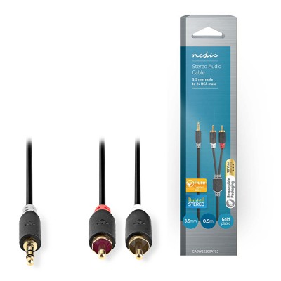 Kαλώδιο 2x RCA αρσ. - 3,5mm Stereo αρσ, 0.5m. Kαλώδιο 2x RCA αρσ. - 3,5mm Stereo αρσ, 0.5m.