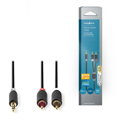 Καλώδιο 2x RCA αρσ. - 3,5mm Stereo αρσ, 2m. Καλώδιο 2x RCA αρσ. - 3,5mm Stereo αρσ, 2m.
