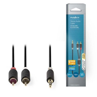 Καλώδιο 2x RCA αρσ. - 3,5mm Stereo αρσ, 1m. Καλώδιο 2x RCA αρσ. - 3,5mm Stereo αρσ, 1m.
