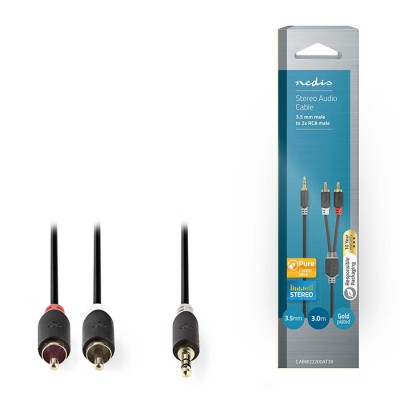 Καλώδιο 2x RCA αρσ. - 3,5mm Stereo αρσ, 3m. Καλώδιο 2x RCA αρσ. - 3,5mm Stereo αρσ, 3m.