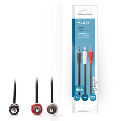 Καλώδιο 2x RCA αρσ. - 3,5mm Stereo αρσ, 2m. Καλώδιο 2x RCA αρσ. - 3,5mm Stereo αρσ, 2m.