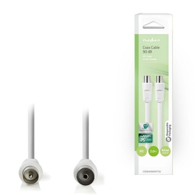 Καλώδιο IEC (Coax) αρσ. - IEC (Coax) θηλ, 2m σε λευκό χρώμα σε συσκευασία blister.