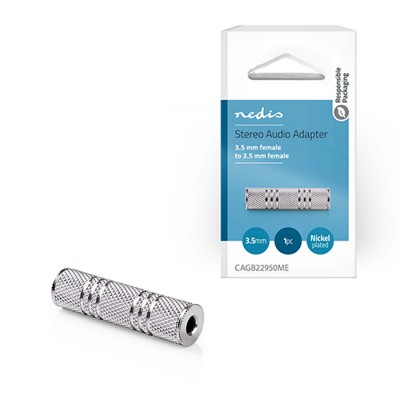 Μούφα stereo 3,5 mm θηλ. - 3,5 mm θηλ., σε ασημί χρώμα. Μούφα stereo 3,5 mm θηλ. - 3,5 mm θηλ., σε ασημί χρώμα.