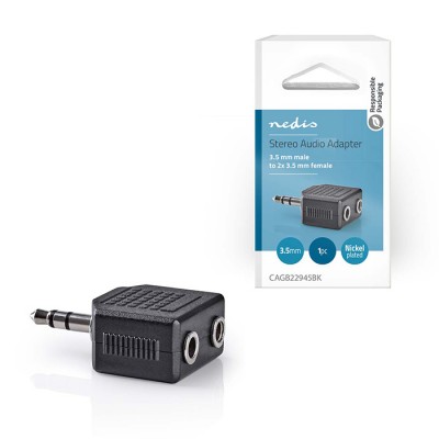 Αντάπτορας 3,5mm Stereo αρσ. - 2x 3,5mm Stereo θηλ., σε μαύρο χρώμα. Αντάπτορας 3,5mm Stereo αρσ. - 2x 3,5mm Stereo θηλ., σε μαύρο χρώμα.