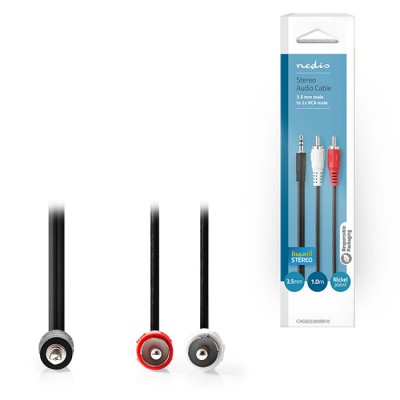 Καλώδιο ήχου 3.5mm Stereo αρσ. - 2x RCA αρσ., 1.00m. Καλώδιο ήχου 3.5mm Stereo αρσ. - 2x RCA αρσ., 1.00m.