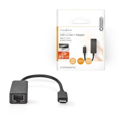 Αντάπτορας δικτύου USB 3.2 Gen 1 type C αρσ. σε RJ45 (8P8C) θηλ., 0.20m σε μαύρο χρώμα.
