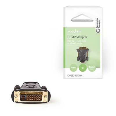Αντάπτορας HDMI θηλ. - DVI-D 24+1p αρσ., με επίχρυσες επαφές.