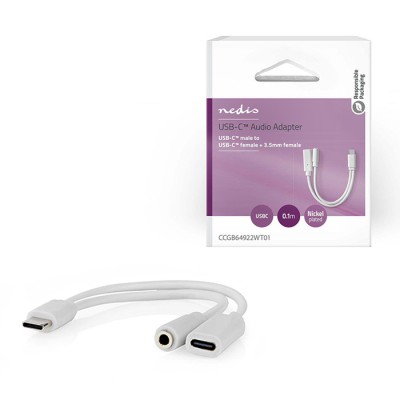 Καλώδιο-αντάπτορας USB High-Speed Type-C αρσ. - USB Type-C θηλ. / 3.5mm θηλ., 0.10m, σε λευκό χρώμα. Καλώδιο-αντάπτορας USB High-Speed Type-C αρσ. - USB Type-C θηλ. / 3.5mm θηλ., 0.10m, σε λευκό χρώμα.