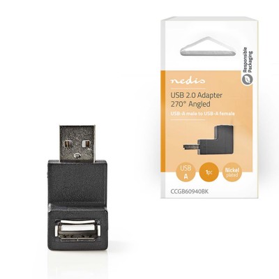 Αντάπτορας USB High-Speed A αρσ. - USB A θηλ., σε γωνία 270°. Αντάπτορας USB High-Speed A αρσ. - USB A θηλ., σε γωνία 270°.