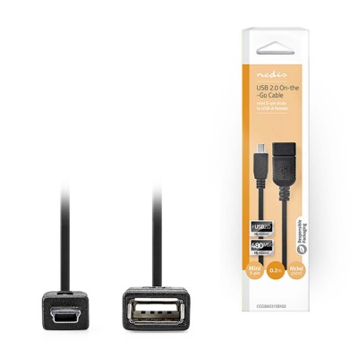 Καλώδιο OTG, USB High-Speed USB Α θηλ. - Mini USB 5-pin αρσ. 0.20m. Καλώδιο OTG, USB High-Speed USB Α θηλ. - Mini USB 5-pin αρσ. 0.20m.