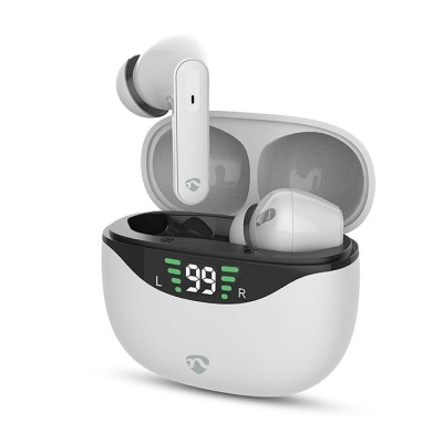 Bluetooth ακουστικά handsfree με θήκη φόρτισης και λειτουργία noise cancelling (ANC), σε λευκό χρώμα.