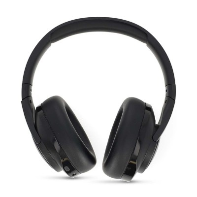 Ασύρματα over-ear ακουστικά με σύνδεση Bluetooth, μικρόφωνο και υβριδική λειτουργία ακύρωσης θορύβου, σε μαύρο χρώμα.