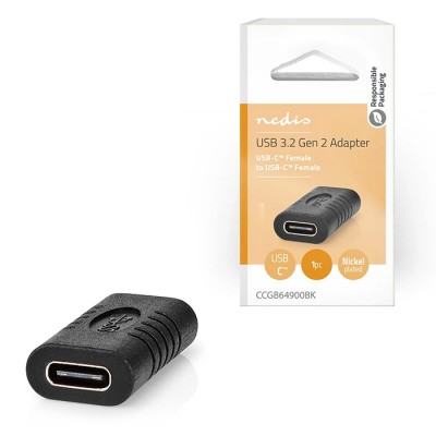 Αντάπτορας USB 3.2 Gen 2x1 Type-C θηλ. - Type-C θηλ., σε μαύρο χρώμα. Αντάπτορας USB 3.2 Gen 2x1 Type-C θηλ. - Type-C θηλ., σε μαύρο χρώμα.