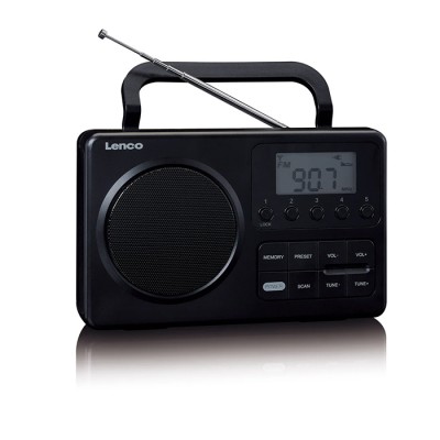 Φορητό ραδιόφωνο FM με οθόνη LCD, σε μαύρο χρώμα.
