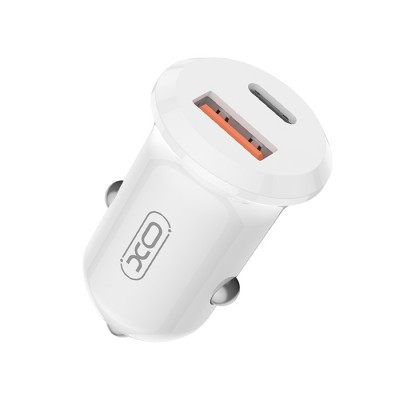 Universal φορτιστής αυτοκινήτου με 2 εξόδους, 1x USB-A & 1x USB-C σε λευκό χρώμα Universal φορτιστής αυτοκινήτου με 2 εξόδους, 1x USB-A & 1x USB-C σε λευκό χρώμα