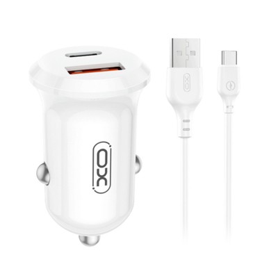 Universal φορτιστής αυτοκινήτου με 2 εξόδους, 1x USB-A & 1x USB-C και με αποσπώμενο καλώδιο, σε λευκό χρώμα Universal φορτιστής αυτοκινήτου με 2 εξόδους, 1x USB-A & 1x USB-C και με αποσπώμενο καλώδιο, σε λευκό χρώμα