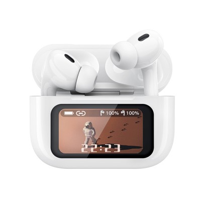 Bluetooth ακουστικά handsfree με θήκη ασύρματης φόρτισης, noise cancellation και οθόνη, σε λευκό χρώμα Bluetooth ακουστικά handsfree με θήκη ασύρματης φόρτισης, noise cancellation και οθόνη, σε λευκό χρώμα