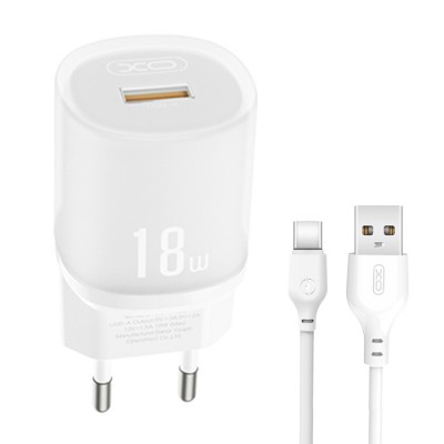 Universal φορτιστής με 1 έξοδο USB-A και αποσπώμενο καλώδιο USB-A - USB type-C, 18W σε λευκό χρώμα Universal φορτιστής με 1 έξοδο USB-A και αποσπώμενο καλώδιο USB-A - USB type-C, 18W σε λευκό χρώμα