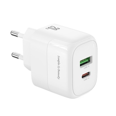 Universal φορτιστής με 2 εξόδους 1xUSB-A & 1xUSB-C, PD20 & QC18W σε λευκό χρώμα Universal φορτιστής με 2 εξόδους 1xUSB-A & 1xUSB-C, PD20 & QC18W σε λευκό χρώμα