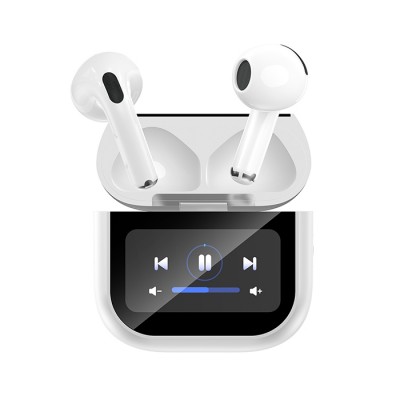 Bluetooth ακουστικά handsfree με θήκη φόρτισης και οθόνη, σε λευκό χρώμα Bluetooth ακουστικά handsfree με θήκη φόρτισης και οθόνη, σε λευκό χρώμα