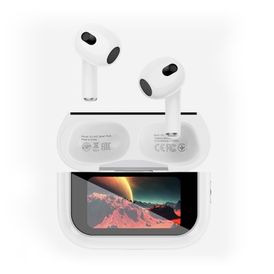 Bluetooth ακουστικά handsfree με θήκη φόρτισης και οθόνη, σε λευκό χρώμα Bluetooth ακουστικά handsfree με θήκη φόρτισης και οθόνη, σε λευκό χρώμα