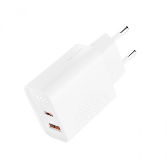 Universal φορτιστής με 2 εξόδους, 1x USB-A & 1x USB-C, PD20W / QC18W, σε λευκό χρώμα Universal φορτιστής με 2 εξόδους, 1x USB-A & 1x USB-C, PD20W / QC18W, σε λευκό χρώμα