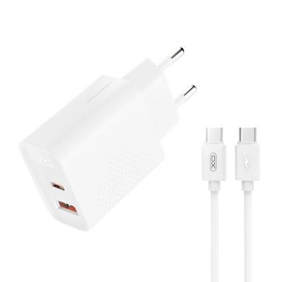 Universal φορτιστής με 2 εξόδους, 1x USB-A & 1x USB-C, PD20W / QC18W και αποσπώμενο καλώδιο USB type-C σε λευκό χρώμα Universal φορτιστής με 2 εξόδους, 1x USB-A & 1x USB-C, PD20W / QC18W και αποσπώμενο καλώδιο USB type-C σε λευκό χρώμα