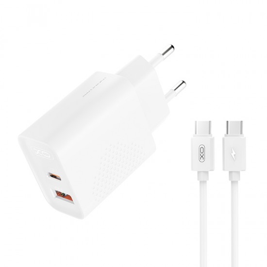 Universal φορτιστής με 2 εξόδους, 1x USB-A & 1x USB-C, PD20W / QC18W και αποσπώμενο καλώδιο USB type-C σε λευκό χρώμα Universal φορτιστής με 2 εξόδους, 1x USB-A & 1x USB-C, PD20W / QC18W και αποσπώμενο καλώδιο USB type-C σε λευκό χρώμα