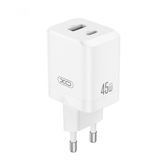 Universal φορτιστής GaN με 2 εξόδους 1xUSB-A & 1xUSB-C, PD45W σε λευκό χρώμα Universal φορτιστής GaN με 2 εξόδους 1xUSB-A & 1xUSB-C, PD45W σε λευκό χρώμα