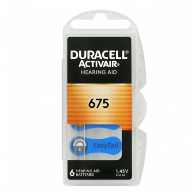 Μπαταρία ακουστικών βαρηκοΐας Duracell ActivAir 675 1.45V, σε blister 6 μπαταριών.
