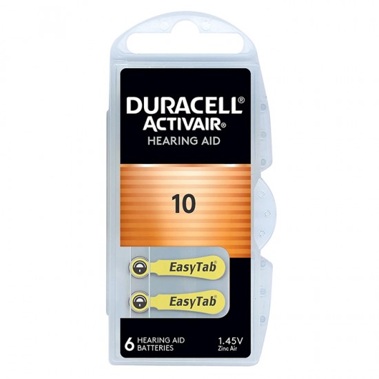 Μπαταρία ακουστικών βαρηκοΐας Duracell ActivAir 10 1.45V, σε blister 6 μπαταριών.